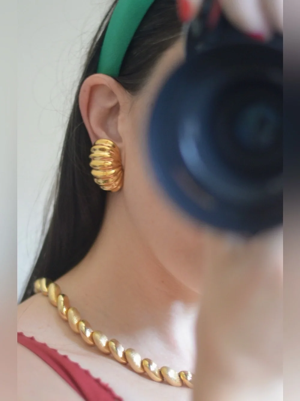 Large vintage givenchy chunky gold clip on shrimp ribbed earrings